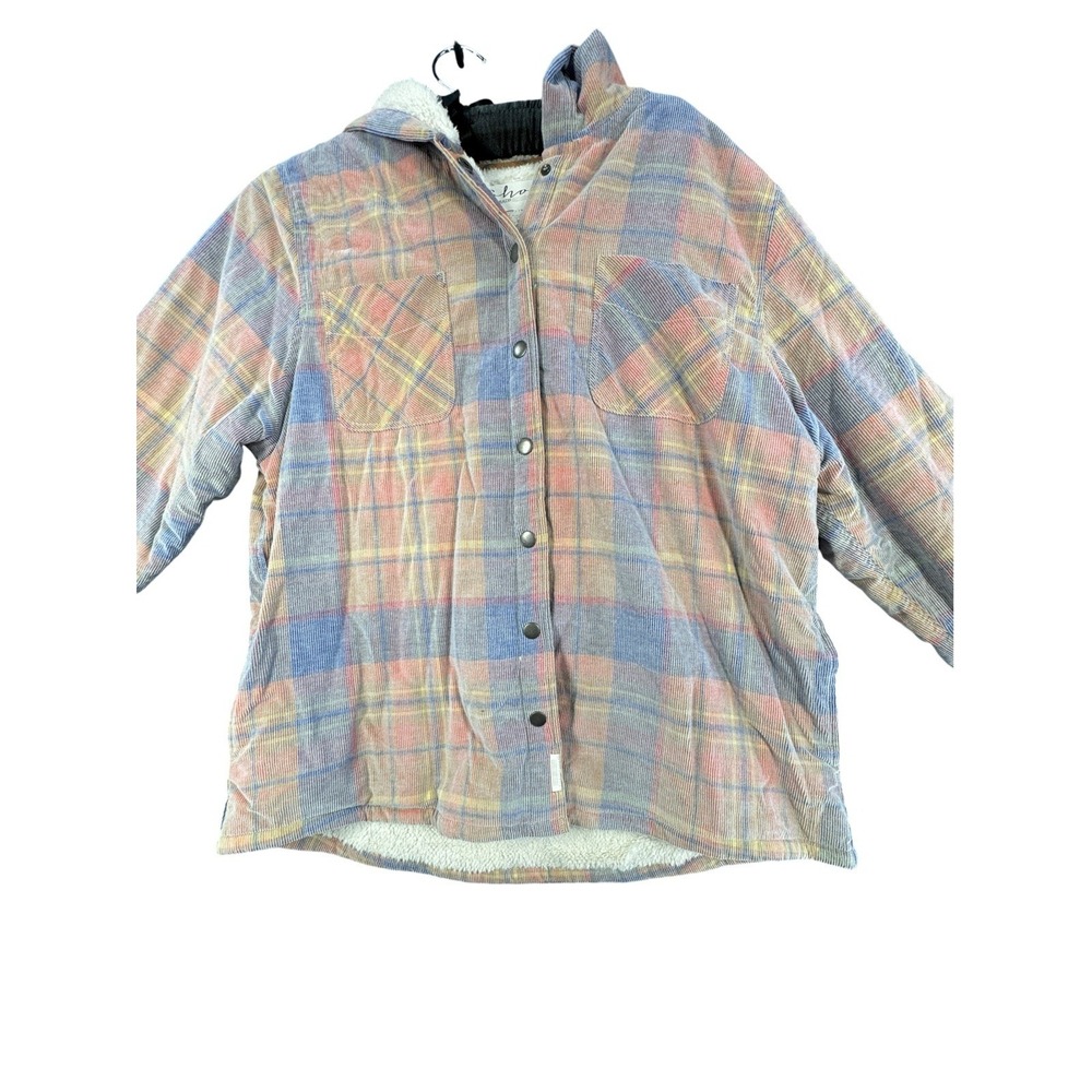 Soho Threads Womens XXL Plaid Sherpa Lined Hooded Shacket Snap Front Jacket